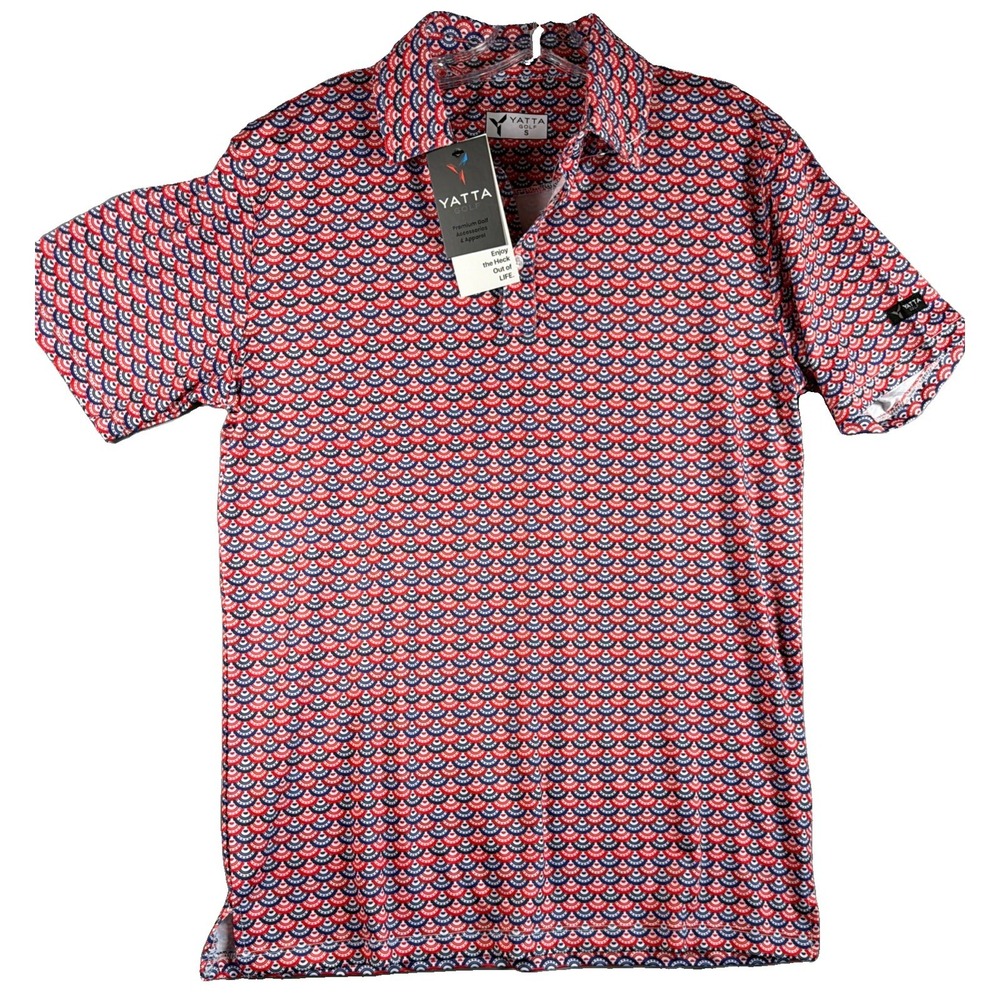 Golf Polo Men Yatta Golf Small Red Blue Patriotic Bunting Star Print New